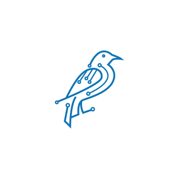 Pájaro Línea Digital Electrónica Logotipo Diseño Vector Ilustración — Vector de stock