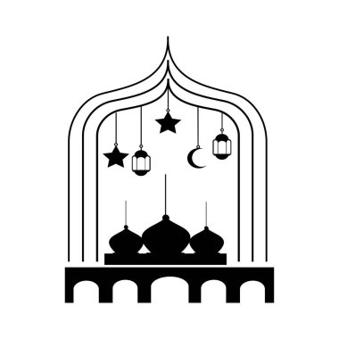 Cami illüstrasyonu ay feneri logosu dekorasyonu Kurban Bayramı vektörü
