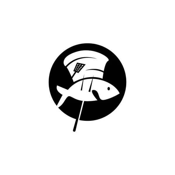 Pez Chef Logo Diseño Ilustración Sombrero Vector Símbolo Restaurante — Vector de stock