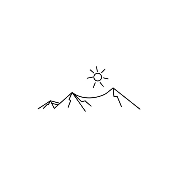 Mountain Logo Simple Circle Line Design Sunset Vector — Stock Vector
