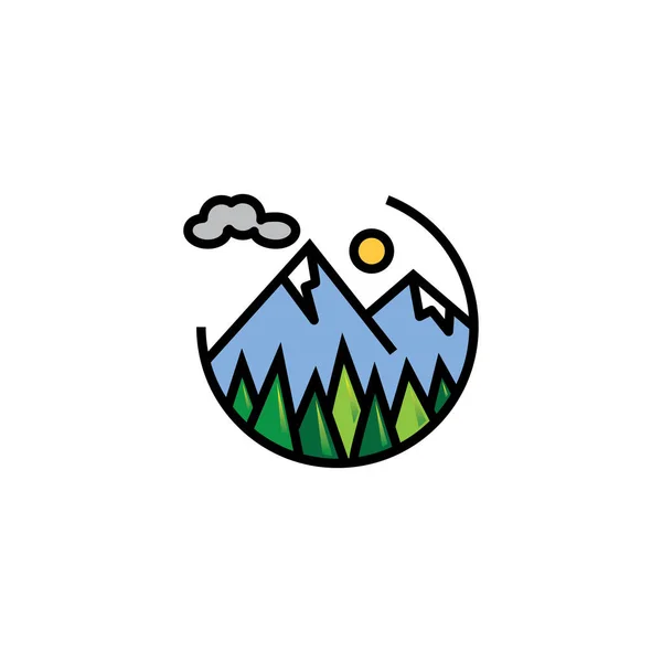 山の自然ロゴ抽象イラストサークルベクターデザイン — ストックベクタ
