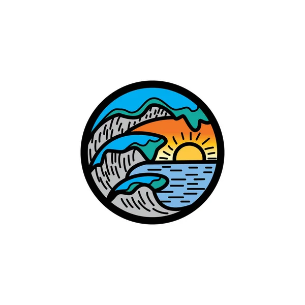 Волны Морской Воды Природа Солнечные Круги Логотип Дизайн Иллюстрации Векторный — стоковый вектор