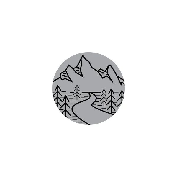 Ορεινή Φύση Λογότυπο Αφηρημένη Εικονογράφηση Κύκλο Διάνυσμα Σχεδιασμό — Διανυσματικό Αρχείο