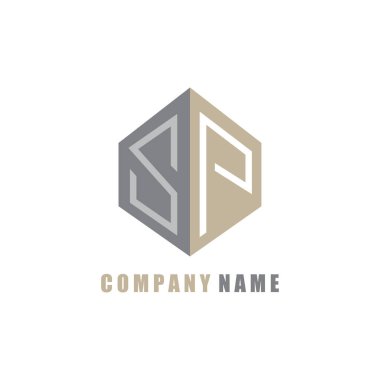 SP logo harf tasarımı şablon alanı oluşturma vektör çizimi