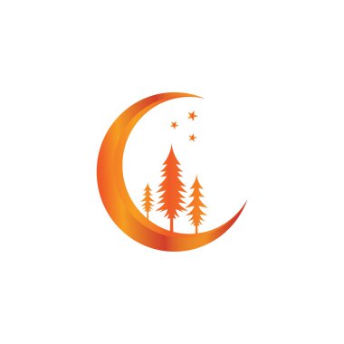 moon and pines tree christmas symbol design illustration circle vector clipart