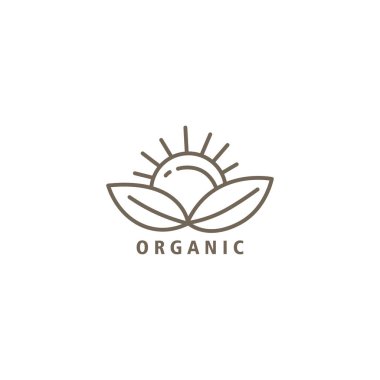 organik logo illüstrasyon yaprak çizgisi ve güneş soyut vektör tasarımı