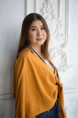 portrait of young beautiful woman sitting at the restaraunt  