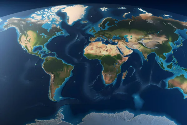 world map layout, image of countries, land and water on the globe, global warming, ice age