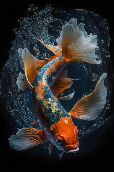 Image of beautiful koi fish in the water. Japanese national art.