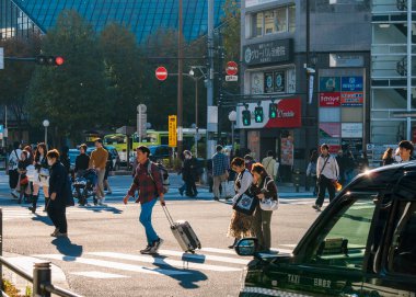 Tokyo, Japonya- 11 Kasım 2024: Tokyo Şehri İnsanları yaya geçidinde yürüyorlar