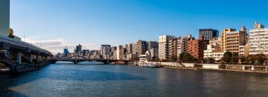 Tokyo, Japonya - 21 Kasım 2024: Sumida Nehri Panorama Tokyo şehri manzarası