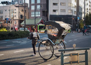 Japonya rickshaw turizm hizmeti Tokyo Japonya, Japonya 20 Kasım 2024 