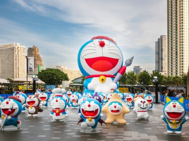 Bangkok, Tayland - 23 Nisan 2025:% 100 Doraemon ve Arkadaşları Tayland Turu Bangkok 'taki en büyük Doraemon Sergisi 