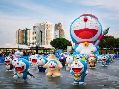 Bangkok, Tayland - 23 Nisan 2025:% 100 Doraemon ve Arkadaşları Tayland Turu Bangkok 'taki en büyük Doraemon Sergisi 