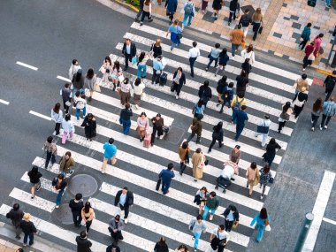 Tokyo, Japonya- 12 Kasım 2024: Yaya geçidi caddesinde yürüyen insanlar Tokyo City Crossing Business area Japonya ekonomisi