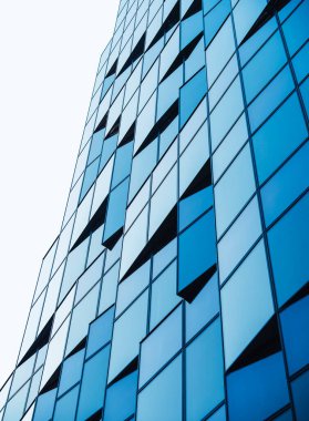 Mimari cam cam duvar cephesi Kübik kare geometrik desen Mavi yansıma sanat arka planı