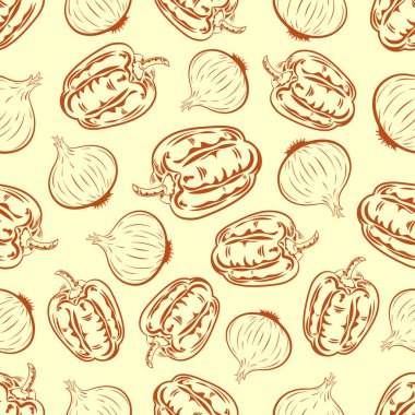 Bell peppers and onions will saturate the dish with taste and vitamins, vector illustration, pattern, food, vegetables, contour, doodle, green