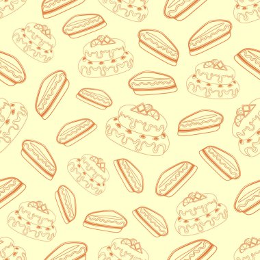 Pasta ve peynirli kek kahvaltı, öğle ve akşam yemeği, vektör, kusursuz desen, arka plan, paket için mükemmel bir tamamlayıcıdır.