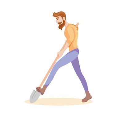Farmer digs and improves the land, farming, farm, site, ground, man, nature, plow the land, countryman, plowman, vector, illustration, isolated clipart
