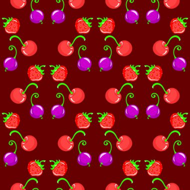 Çeşit çeşit böğürtlenler yaz aromalı, çilekli, üzümlü, kirazlı, pürüzsüz desenli, sanatsal, renkli, vektör