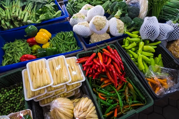 Hoge Hoek Uitzicht Verschillende Verse Groenten Koop Markt Thailand — Stockfoto