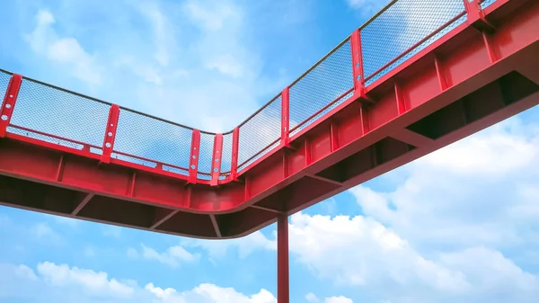 Parte Skywalk Metallo Rosso Contro Nuvole Bianche Sfondo Cielo Blu — Foto Stock