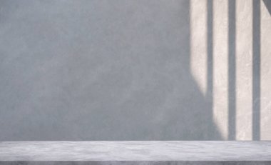 Boş gri beton çatı katı duvarı ve yüzeyinde ışık ve gölge olan beton zemin serbest alan arkaplanındaki ürünleri ve metinleri düzenlemek için kullanılacak.