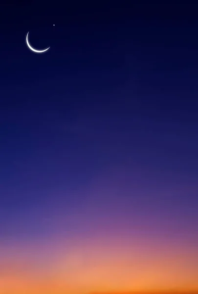 Crescent Moon Star Beautiful Twilight Sky Background Vertical Frame Free — Φωτογραφία Αρχείου