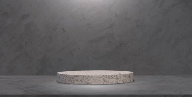Beton Çimento Duvarı Stüdyo Arkaplanı Boş Beton Silindir Podyumu ve yüzeyinde gradyan aydınlatma, 3d Arka plan Moda Ürün Sunumu, İllüstrasyon