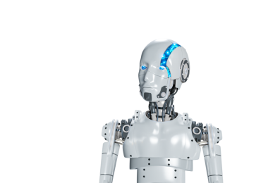 Kafasının içinde dijital grafik beyin motoru olan 3 boyutlu yapay zeka robotu şeffaf arkaplanda izole edilmiş, 3D illüstrasyon png dosyası