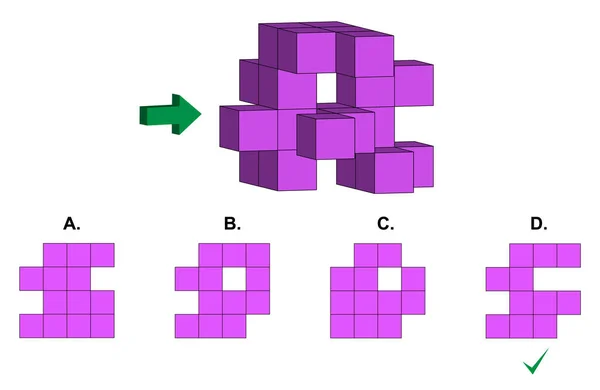 Abstract Reasoning Question One Main Object Made Cubes Four Options — Vector de stock