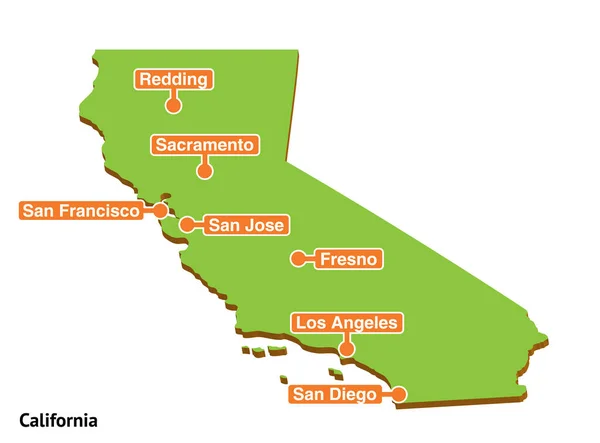 Vetor Ilustrado Colorido Mapa Turístico Califórnia Forma País — Vetor de Stock