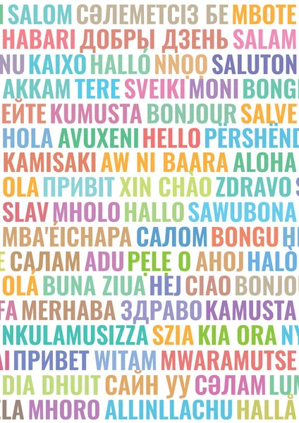 Beyaz Arkaplanda Izole Edilmiş Çeşitli Dillerde Merhaba Sözcüğüyle Sayfa Biçimlendirmesi — Stok Vektör