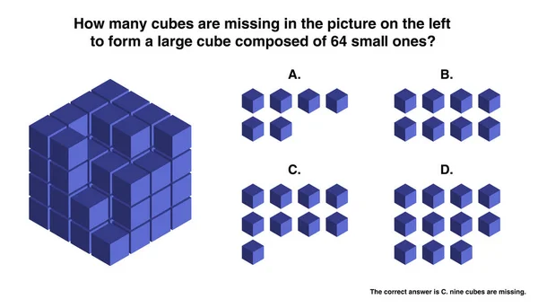 Question Raisonnement Logique Abstrait Combien Manque Cubes Sur Photo Gauche — Image vectorielle