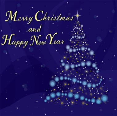 Mavi zemin üzerinde vektör illüstrasyon Noel tebrik kartı, bir sürü detay, kare biçiminde