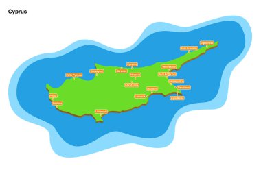 3d vector illustration graphic cartoon looking colorful geographical map of Cyprus