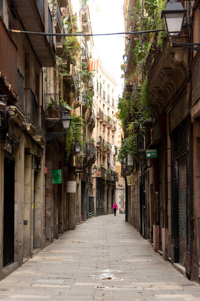 A peaceful alleyway in El Born, Barcelona, Spain, provides a tranquil escape from the busy city streets