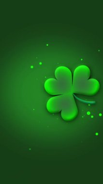 Yeşil eğimli arkaplan üzerinde uçan parçacıklar ve yonca yaprağı olan dikey video arkaplanı