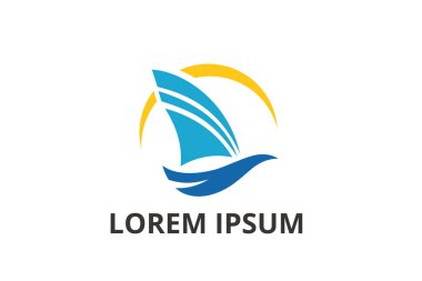 Yaz aylarında deniz gezisi turizmi için yat logosu tasarımı. Sahilde tekneyle dolaşmak.