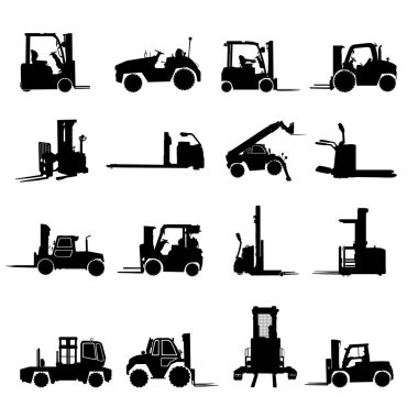 herhangi bir kullanım için siyah ve beyaz forklift siluet resimleme simgesi