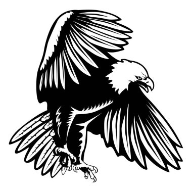Kartal amblemi beyaz vektör illüstrasyon izole. Özgürlüğün Amerikan sembolü. Şahin, Retro renkli logo.