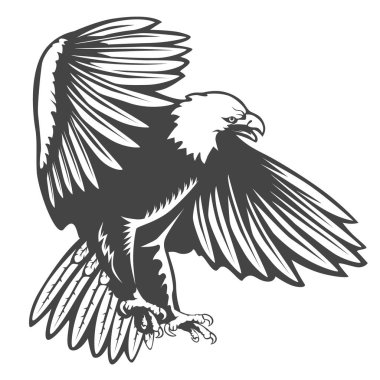 Kartal amblemi beyaz vektör illüstrasyon izole. Özgürlüğün Amerikan sembolü. Şahin, Retro renkli logo.