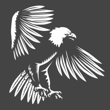 Kartal amblemi beyaz vektör illüstrasyon izole. Özgürlüğün Amerikan sembolü. Şahin, Retro renkli logo.
