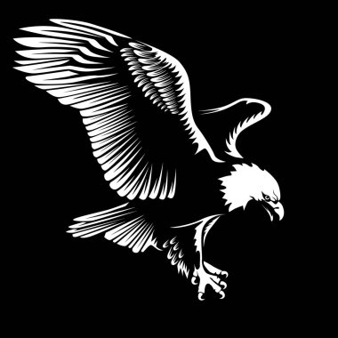 Kartal amblemi beyaz illüstrasyon izole. Amerikan sembolü özgürlük ve bağımsızlık. Şahin, Retro renkli logo.