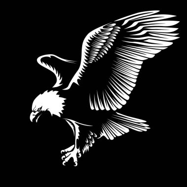 Kartal amblemi beyaz illüstrasyon izole. Amerikan sembolü özgürlük ve bağımsızlık. Şahin, Retro renkli logo.