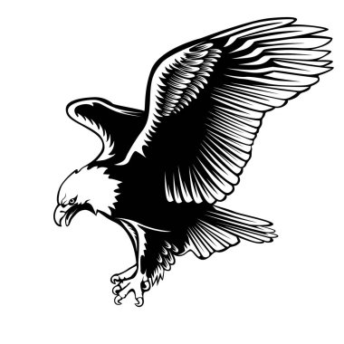 Kartal amblemi beyaz illüstrasyon izole. Amerikan sembolü özgürlük ve bağımsızlık. Şahin, Retro renkli logo.