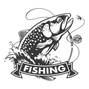 Gökkuşağı alabalığı su dışarı atlama. Beyaz arka plan üzerinde izole somon balığı. Konsept Sanat Astroloji, dövme veya boyama kitabı.