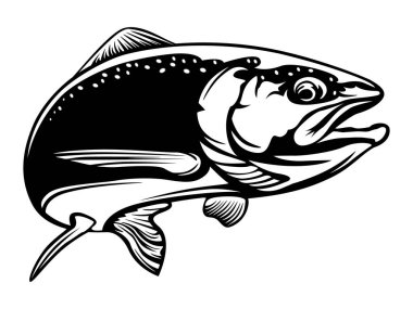 Somon balığı. Vintage somon balıkçılık Amblemler, etiket ve tasarım öğeleri. illüstrasyon.