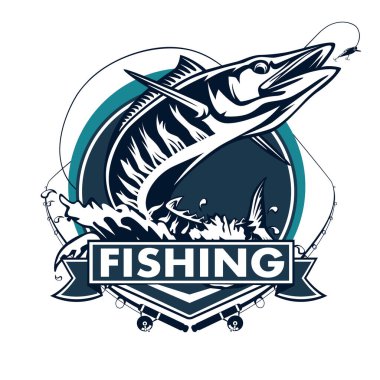 Bir wahoo, Acanthocybium solandri, resmi bir scombrid balık atlama kadar her retro tarzında yapılan izole beyaz arka plan ayarlamak yan bakıldığında.