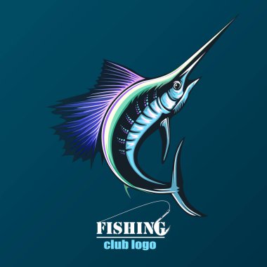 Marlin fish logo.Sword fishing emblem for sport club. Angry fish background theme vector illustration. clipart